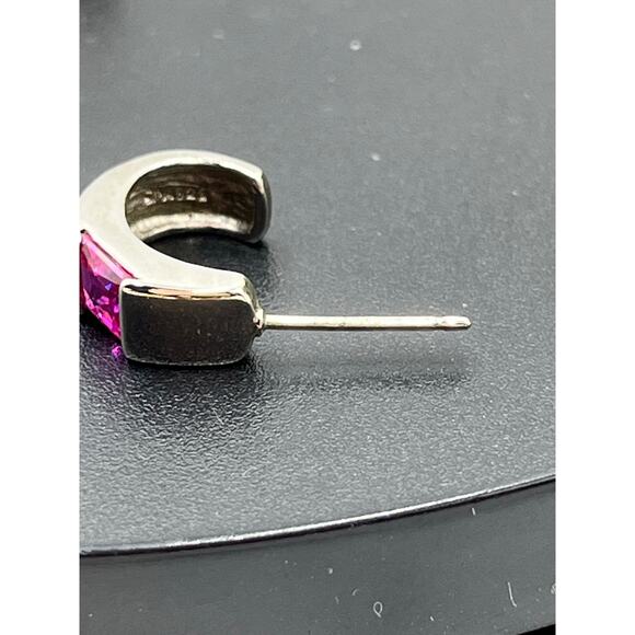 Château d'Argent (C^A) Sterling Silver Huggie Half Hoop Earrings ? Lab Ruby - Picture 8 of 9